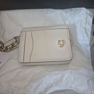 White Leather Card Holder with Gold Accent